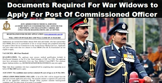 Documents Required For War Widows to Apply For Post Of Commissioned Officer